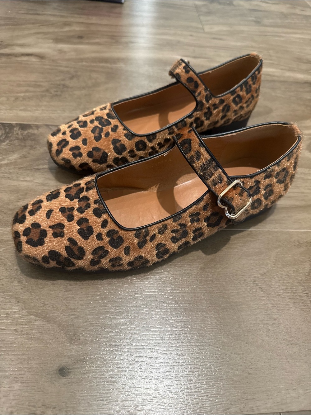 Leopard Calf Hair Mary Jane Flats Size 8.5 Ballet Shoes Quiet Luxury Coquette